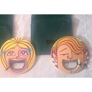 Ritzenhoff Designer Faces Bottle Opener Double Sided w/ Pouch Germany NEW